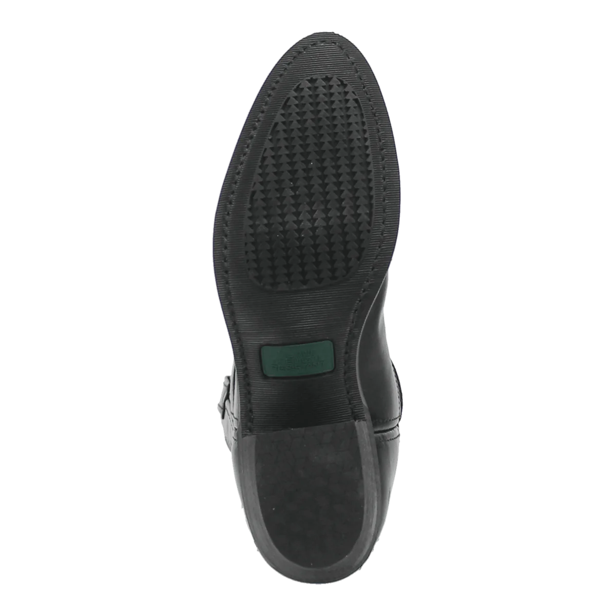 Laredo Men's Paris Western Boot: Black rubber outsole with textured grip. Flat, low-heel sole design with a subtle lip at the back.
