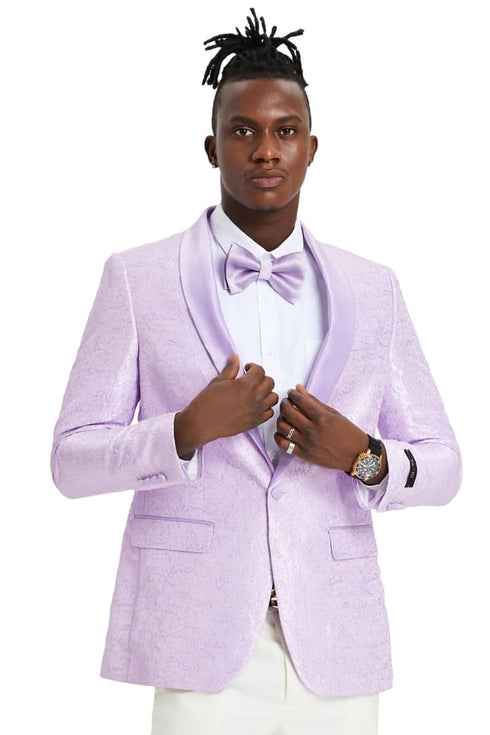 Men's Slim Fit Wedding & Prom Tonal Paisley Tuxedo Lavender Jacket