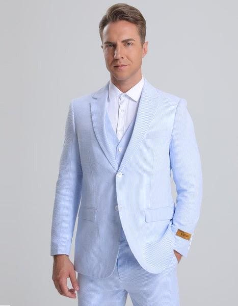 Sears Sucker Suit Blue Pinstripe Seersucker Tuxedo - Mens Searsucker Suit - AlbertoNardoniStore