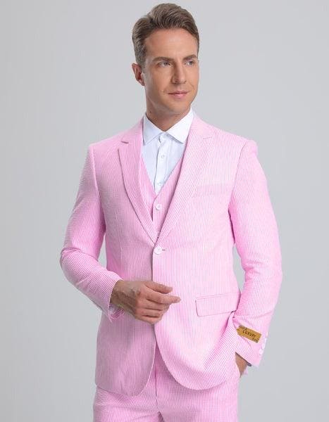 Sears Sucker Suit Pink Pinstripe Seersucker Tuxedo - Mens Searsucker Suit - AlbertoNardoniStore