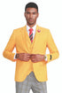 "Canary Yellow Men's Summer Suit with Two Button Vest & Plaid Pants"