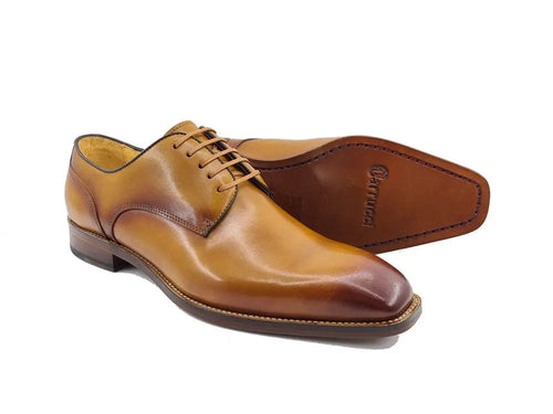 Mens Burnished Plain Toe Blucher with Leather Sole
