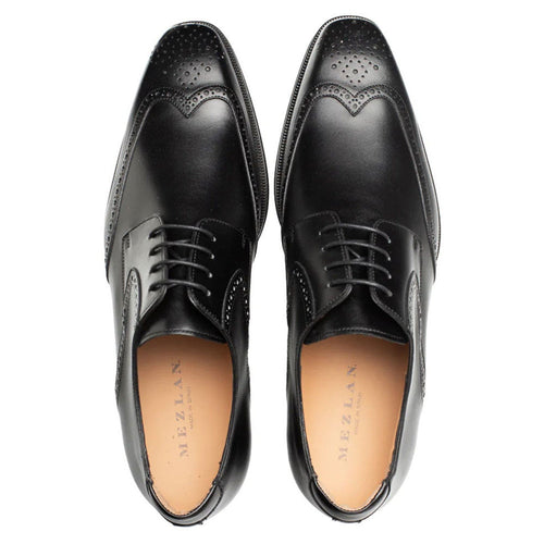 Men’s Mezlan Tasso Black Derby Oxford – Premium Calfskin Leather Dress Shoe, Made in Spain