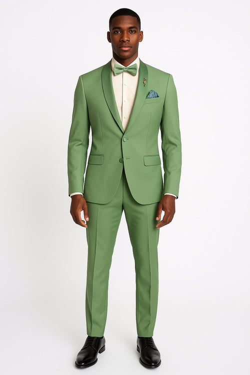 Light Green Tuxedo Suit for Men â€“ Satin Lapel Wedding and Prom Suit in Color Sage Green Tuxedo