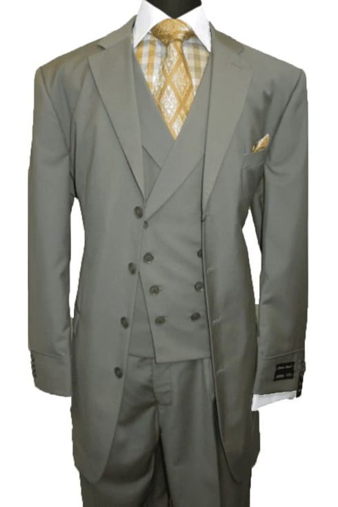 Mens 4 Button Double Breasted Vest Suit in Oilve