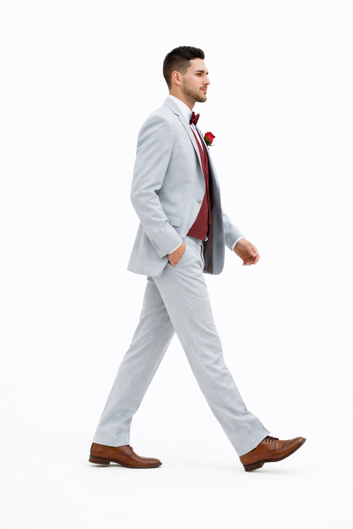 Light Grey With Burugndy Suit Vest and Pants and Bow Tie Package