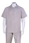 Mens Short Sleeve 100% Linen Casual Leisure Set Walking Suit in Light Grey