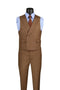 Light Brown Modern Fit 3-Piece Suit with Lapel Vest & Adjustable Pants