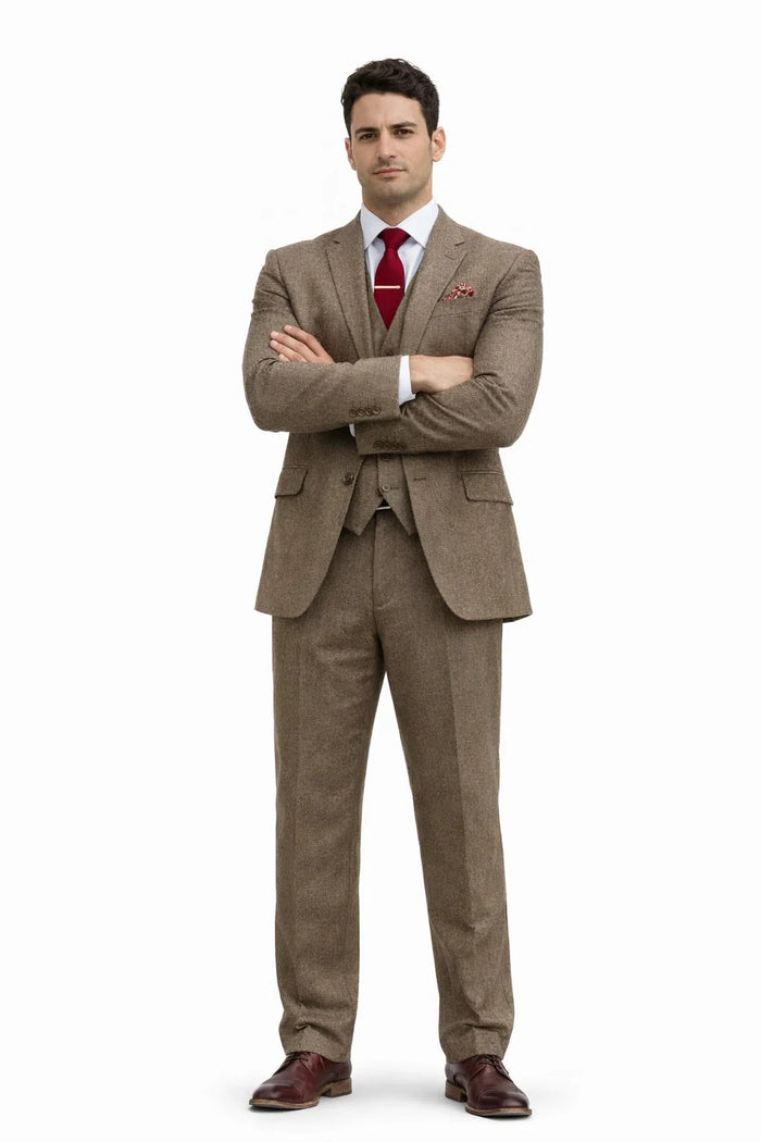 Light Brown Tweed Suit - Taupe Color Tweed Suit - Two Button Jacket