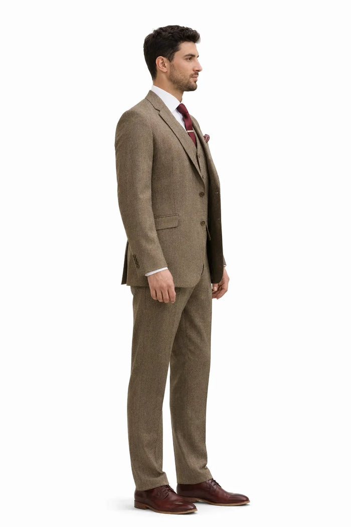 Light Brown Tweed Suit - Taupe Color Tweed Suit - Two Button Jacket