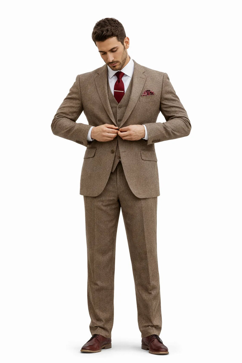 Light Brown Tweed Suit - Taupe Color Tweed Suit - Two Button Jacket