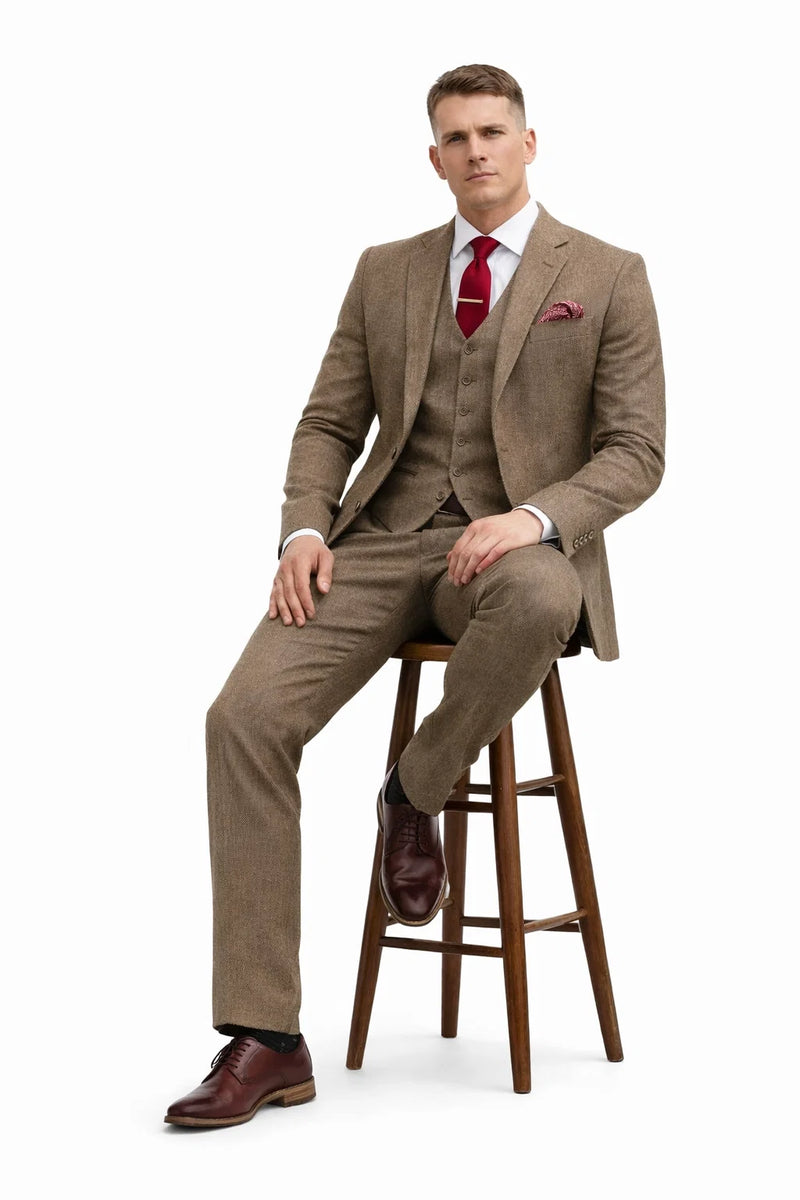 Light Brown Tweed Suit - Taupe Color Tweed Suit - Two Button Jacket