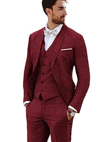 Burgundy Linen Suit - Single Breasted Burgundy Summer Suit