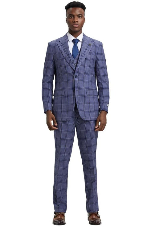 Purple Suit For Men - Church Suit - Men's Stacy Adams Two Button Vested Glen Plaid Check Light Purple Lavender Suit