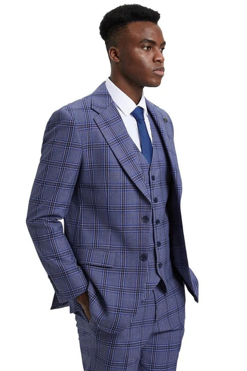 Purple Suit For Men - Church Suit - Men's Stacy Adams Two Button Vested Glen Plaid Check Light Purple Lavender Suit