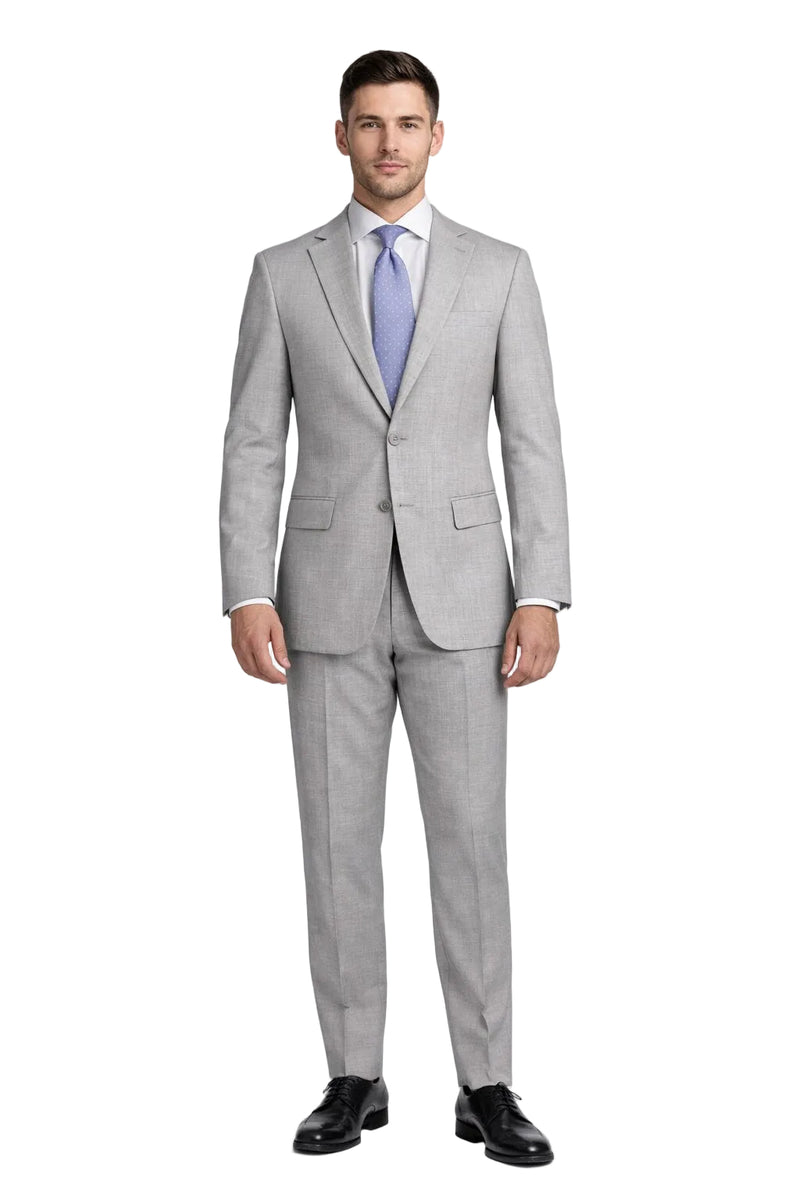 Light Grey Mens Two-Piece Suit – Slim Fit Jacket and Trousers with Tie