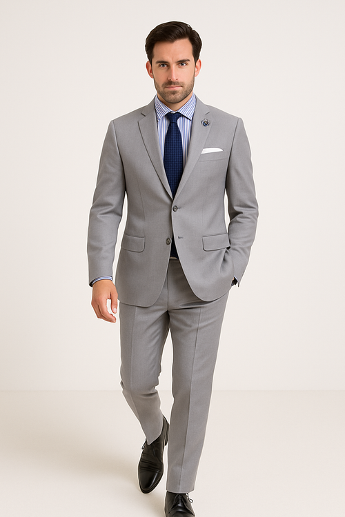 Slim Fit Men's Suit 2 Piece 2 Button in Light Gray