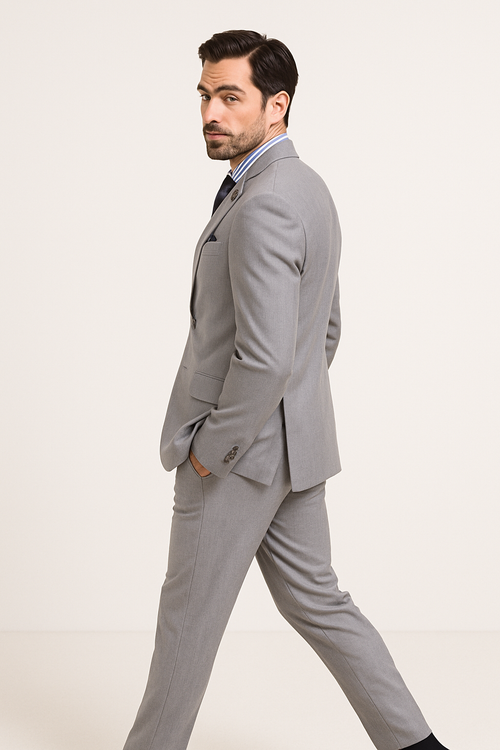 Slim Fit Men's Suit 2 Piece 2 Button in Light Gray
