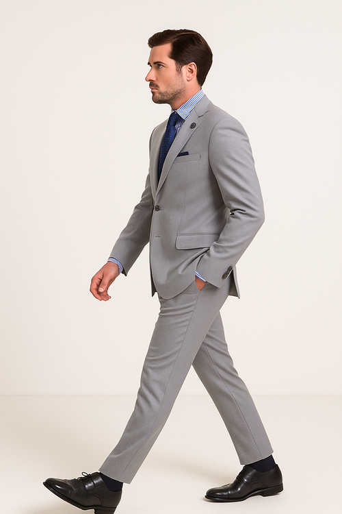 Slim Fit Men's Suit 2 Piece 2 Button in Light Gray