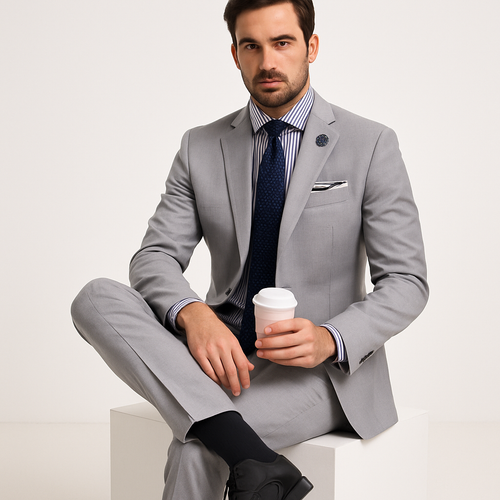 Slim Fit Men's Suit 2 Piece 2 Button in Light Gray