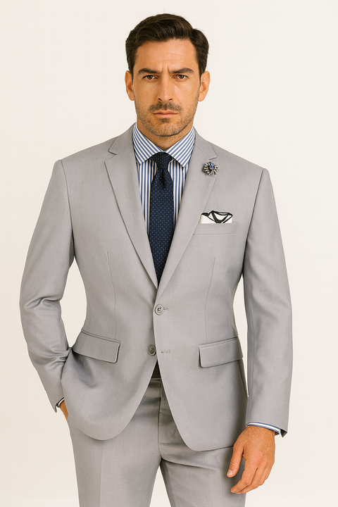 Slim Fit Men's Suit 2 Piece 2 Button in Light Gray