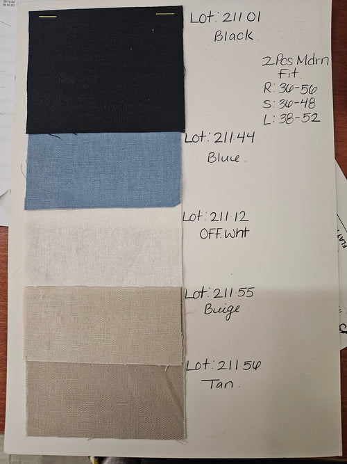 Linen Wedding Suit - Summer Fabric 2 Button Modern Fit No Pleated Pants Jacket + Pants in Color