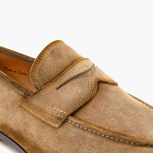 Caro Taupe Suede Penny Loafer for Men by Mezlan – Made in Spain