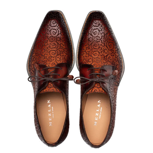 Lontani Cognac Embossed Calfskin Lace-Up by Mezlan – Elegant Designer Shoe Made in Spain