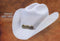 Grey wool cowboy hat. Wide brim, rounded crown. Decorative band with clasp. Soft, structured wool. Classic western style.
