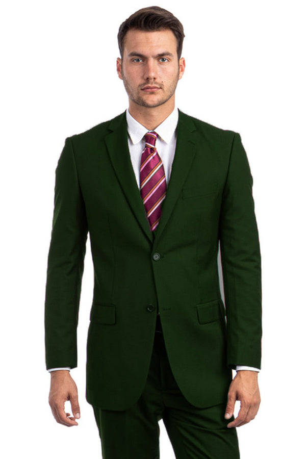 "Dark Green Men's Modern Fit Business Suit - Two Button Style"