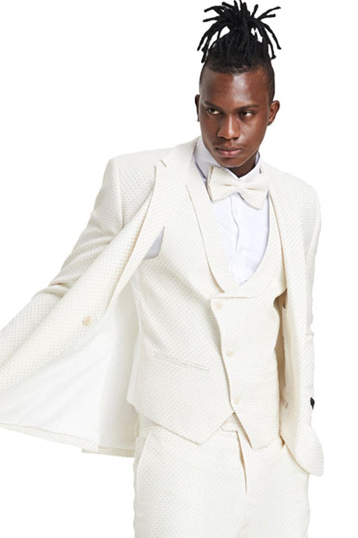 "Men's Champagne Tan Polka Dot Prom 2026 & Wedding Suit - One Button Double Breasted Vest" Champagne Prom Suits