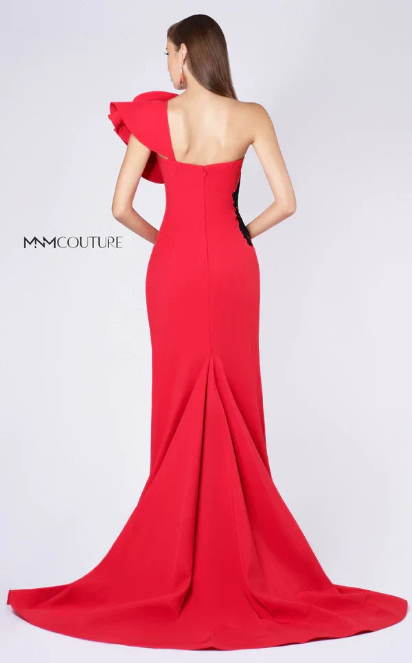 MNM Couture M0042 Green One-Shoulder Open Back Gown