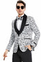 "Vintage Splatter Print Prom 2025 Tuxedo - Men's One Button Vested Shawl Lapel in Silver Grey"