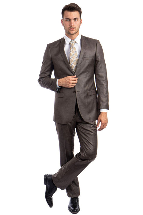 "Sharkskin Slim Fit Men's Suit in Cocoa Brown - Textured Shiny"