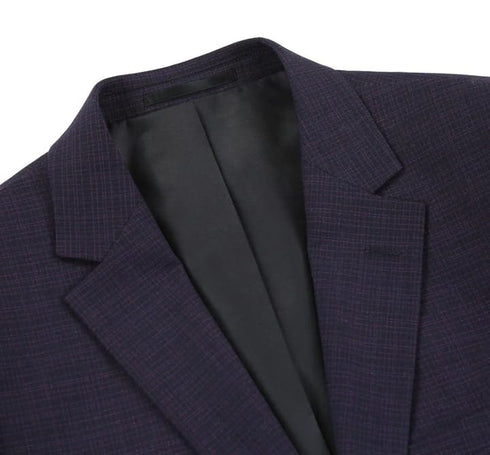 Mens Plaid Suit - Patterned Business Suit - Mens Two Button Slim Fit Two Piece Suit In Black & Magenta Mini Check