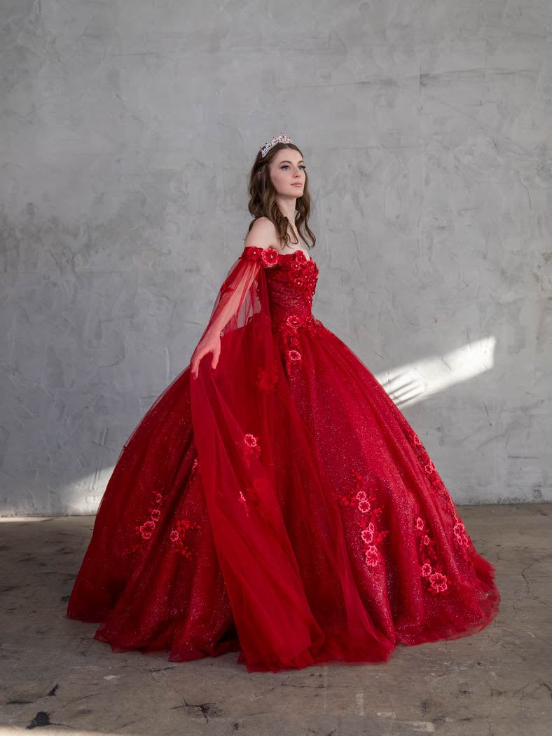 Off-Shoulder Quinceanera Dress Cape Sleeve Ball Gown by Calla SCL30014