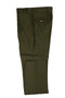 Tiglio Luxe olive wool Marbella dress pants: semi-wide leg, straight cut. Solid olive wool with flat front, belt loops (includes belt), and a single back pocket with button closure.
