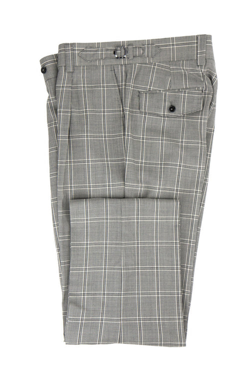 Tiglio Luxe Black and White Houndstooth with Windowpane Semi-Wide Leg Wool Marbella Dress Pants TL4225
