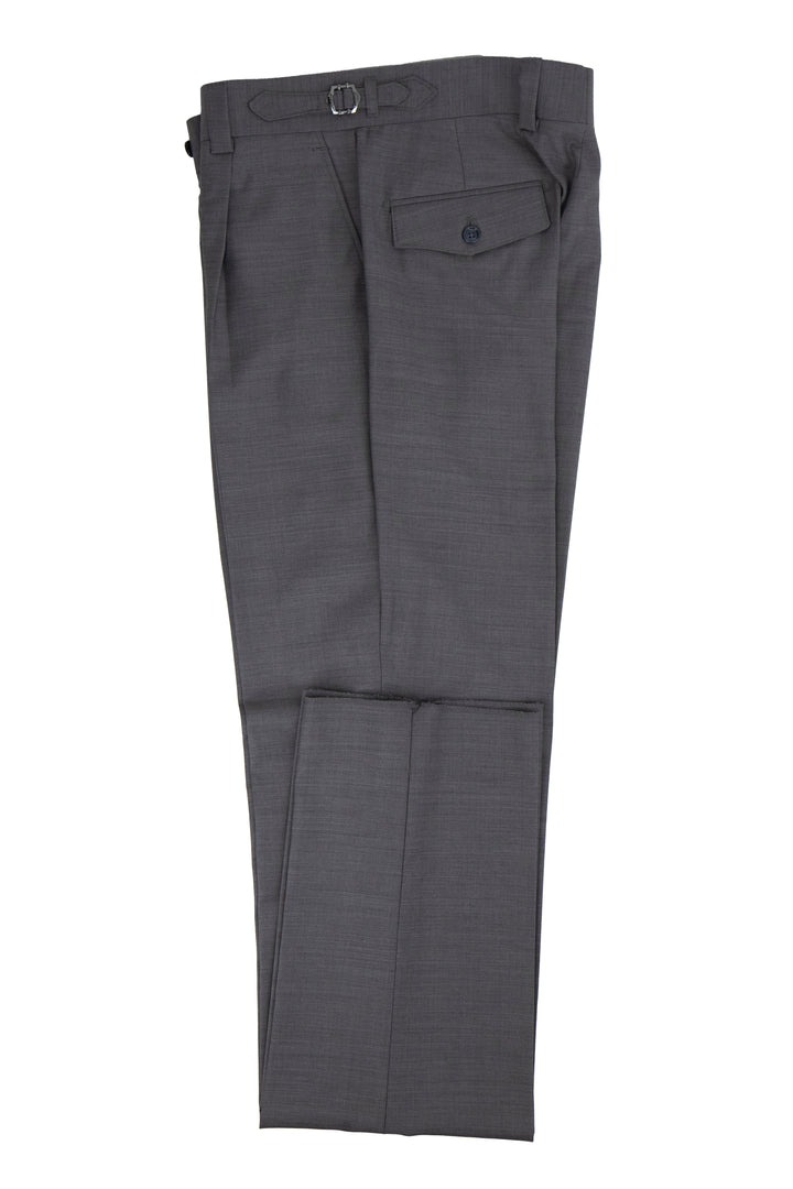 Tiglio Luxe light gray wool dress pants. Semi-wide leg, Marbella style. Smooth texture, straight cut. Single back pocket with button. Lightweight, breathable.
