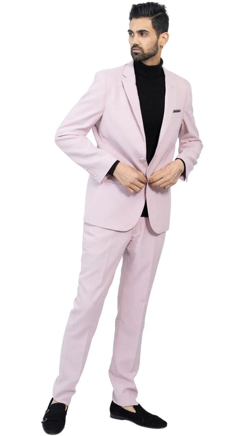 Paul Lorenzo Mens Pale Mauve Slim Fit 2 Piece Suit