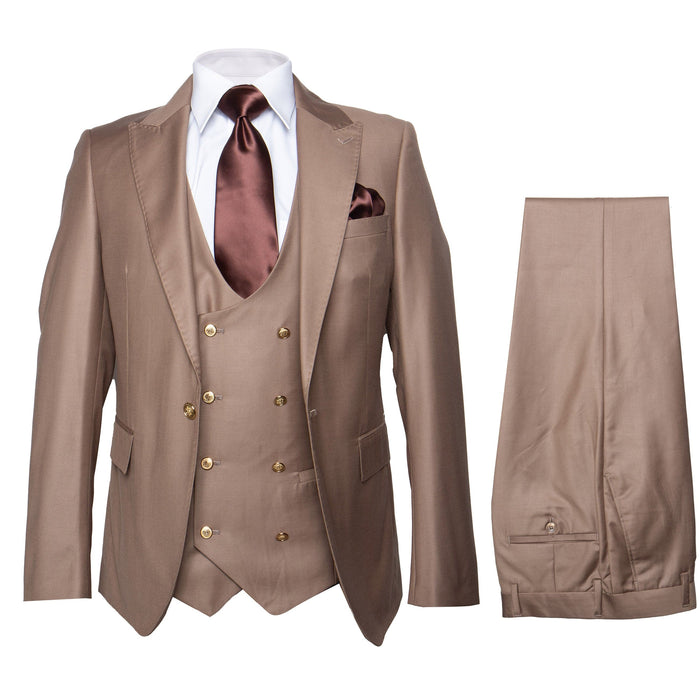 Mens Modern Formal Suit - Rossi Man Max Slim Fit 3-Piece in Solid Mocha | RM1172
