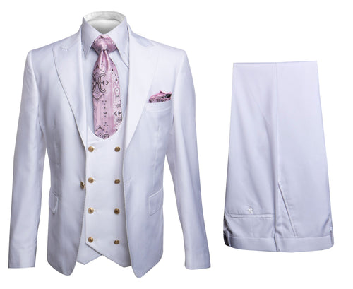 Rossi Man MAX RM1374 Slim Fit 3-Piece Suit – Elegant Solid White Formalwear for Men