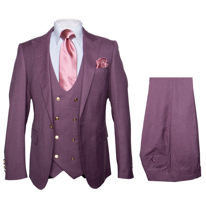 Rossi Man MAX RM1381 Slim Fit 3-Piece Suit â€“ Modern Tailored Solid Raspberry Suit for Men