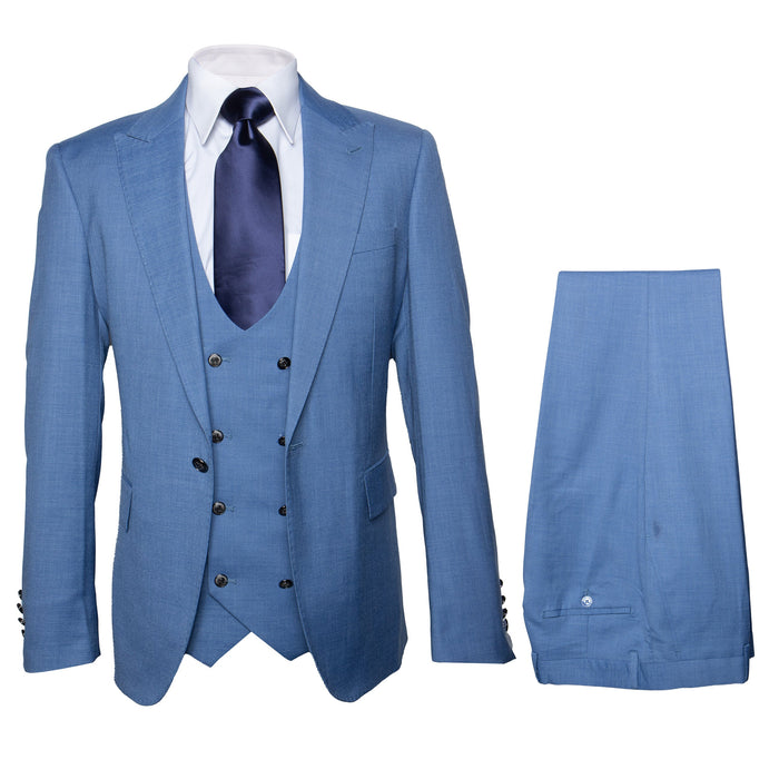 Rossi Man MAX RM1387 Slim Fit 3-Piece Suit â€“ Stylish Solid Blue Formalwear for Men