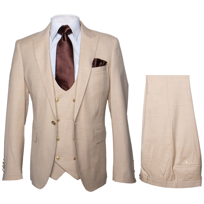 Rossi Man Max RM1391“ Slim Fit 3-Piece Mens Suit in Solid Beige
