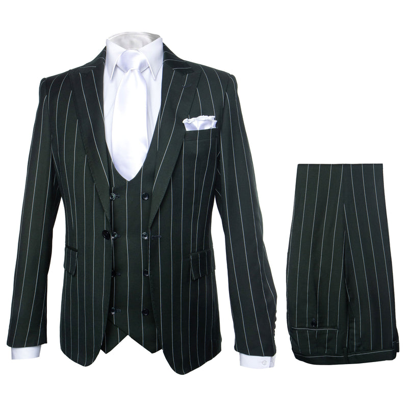 Rossi Man MAX RM1727 Slim Fit 3-Piece Suit â€“ Stylish Tailored Green Pinstripe Suit for Men