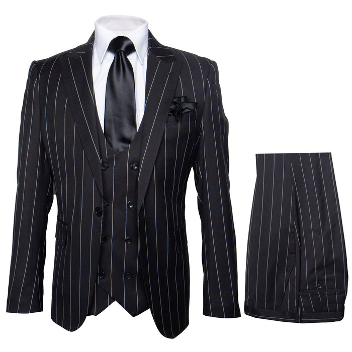 Rossi Man Max RM1728 Slim Fit 3-Piece Mens Suit in Black Stripe