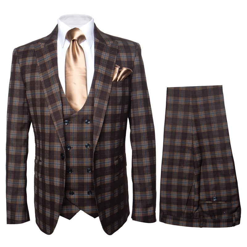 Rossi Man MAX RM1735 Slim Fit 3-Piece Brown Suit Modern Formalwear for Men