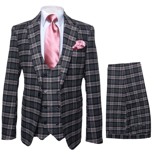 Rossi Man MAX RM1739 Slim Fit 3-Piece Suit â€“ Stylish Black and Pink Tailored Suit for Men