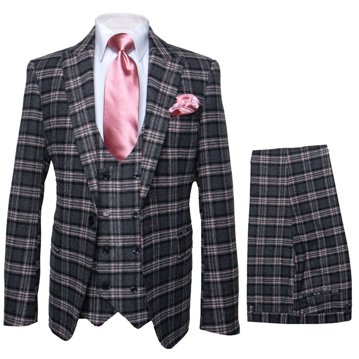 Rossi Man MAX RM1739 Slim Fit 3-Piece Suit â€“ Stylish Black and Pink Tailored Suit for Men